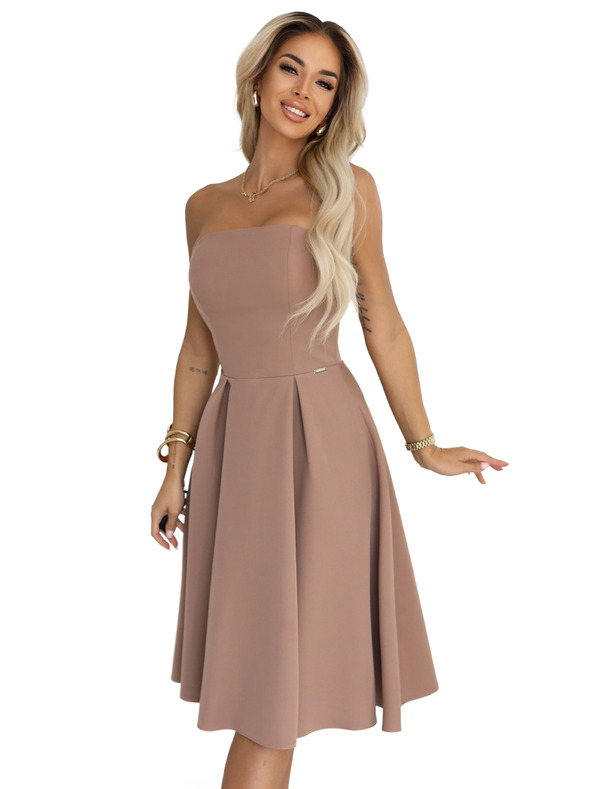 numoco VIVIENNE midi ruha fűzővel és széles pántokkal különleges alkalmakra - bézs