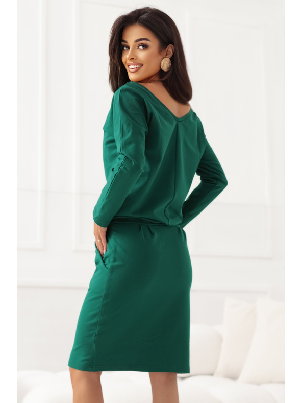 numoco Kapucnis ruha hosszú ujjakkal és zsebbel - kényelmes szabás hátul kivágással - zöld