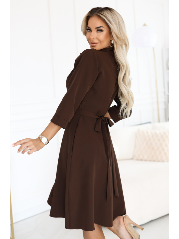 numoco SANDY Bő szabású ing ruha övvel - csokoládébarna
