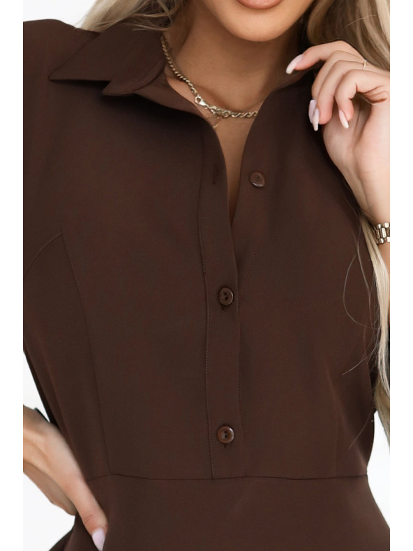 numoco SANDY Bő szabású ing ruha övvel - csokoládébarna