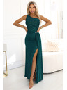 numoco SELENA csillogó hosszú ruha egy vállas hasítékkal - zöld csillogással