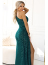 numoco SELENA csillogó hosszú ruha egy vállas hasítékkal - zöld csillogással