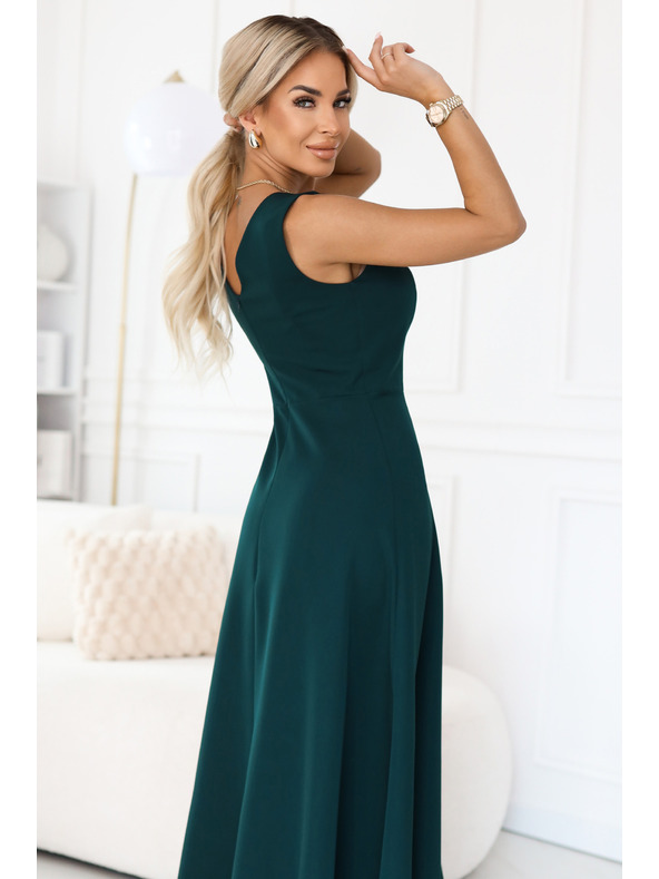 numoco Divatos, karcsúsító maxi ruha oldalsó hasítékkal - üvegzöld