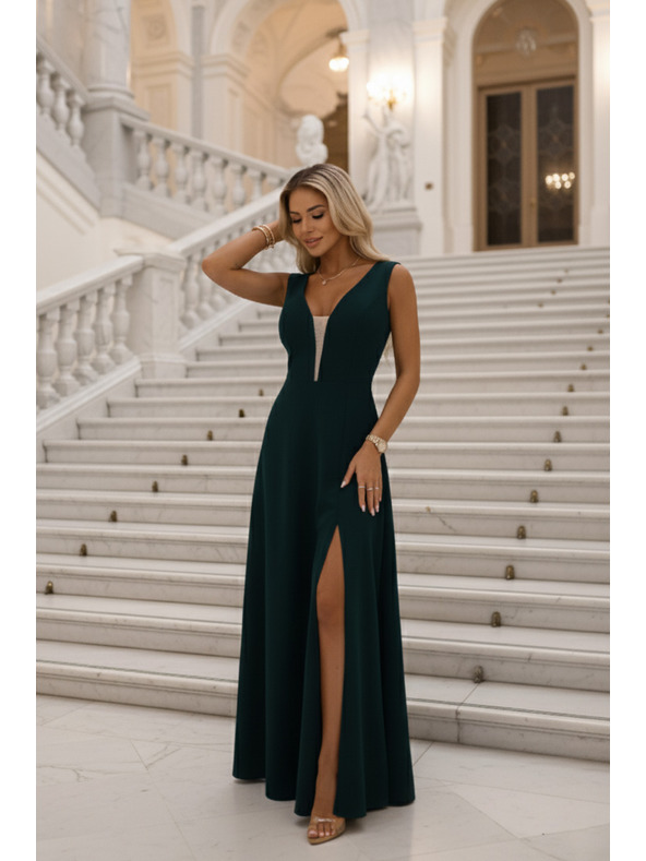 numoco Divatos, karcsúsító maxi ruha oldalsó hasítékkal - üvegzöld