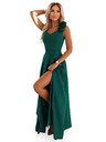 numoco Elegáns maxi estélyi ruha hasítékkal és rózsákkal - palackzöld