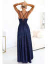 numoco Hosszú ruha finom csillogással és fűzős hátrésszel - sötétkék csillogással