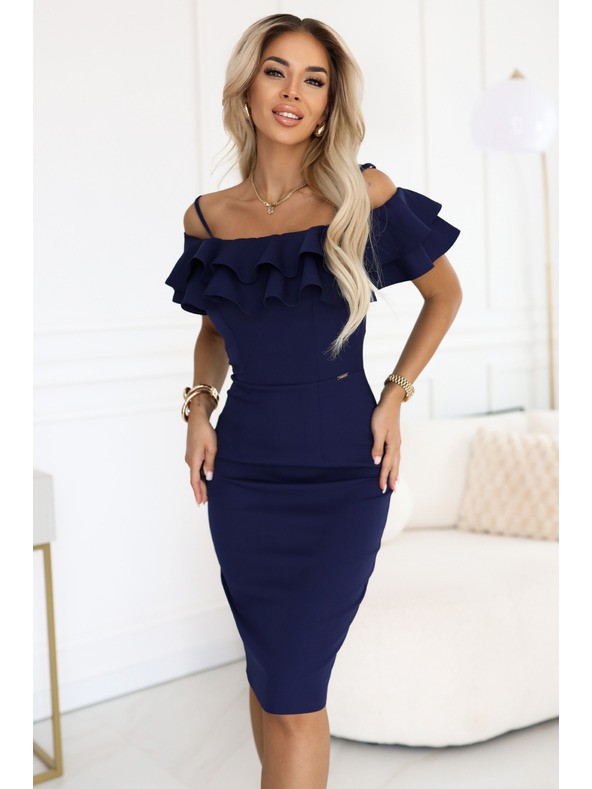 numoco CARMEN Testhez álló midi ruha spanyol stílusban - sötétkék