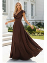 numoco CRYSTAL szatén hosszú ruha dekoltázzsal - csokoládébarna