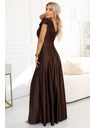 numoco CRYSTAL szatén hosszú ruha dekoltázzsal - csokoládébarna