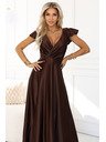 numoco CRYSTAL szatén hosszú ruha dekoltázzsal - csokoládébarna