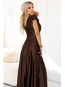 numoco CRYSTAL szatén hosszú ruha dekoltázzsal - csokoládébarna