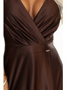 numoco CRYSTAL szatén hosszú ruha dekoltázzsal - csokoládébarna