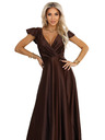 numoco CRYSTAL szatén hosszú ruha dekoltázzsal - csokoládébarna