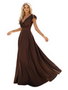 numoco CRYSTAL szatén hosszú ruha dekoltázzsal - csokoládébarna