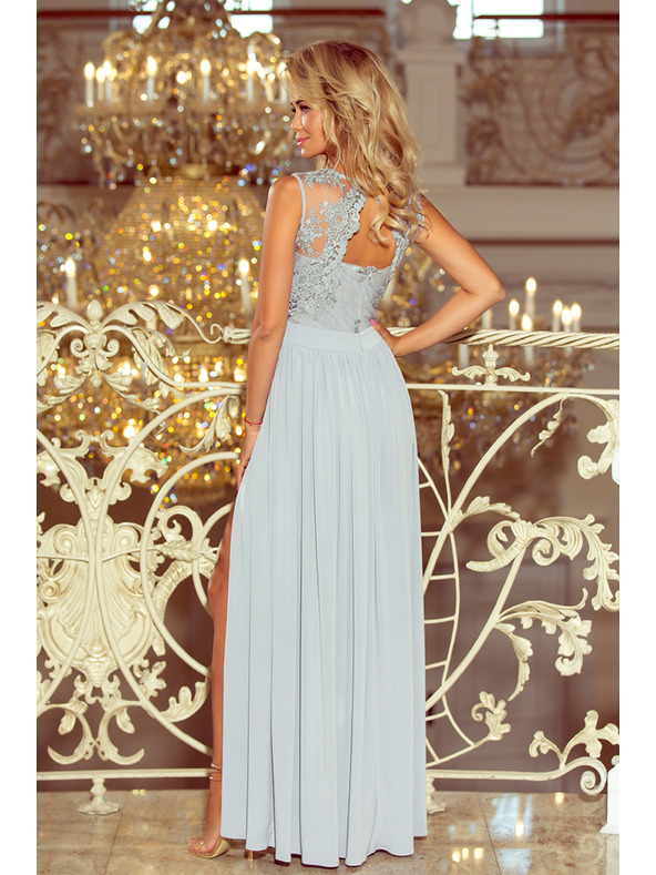 numoco LEA hosszú ruha hímzett dekoltázzsal - ezüst