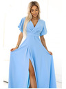numoco JENNIFER hosszú ruha lábhasítékkal, ujjal és dekoltázzsal - világoskék