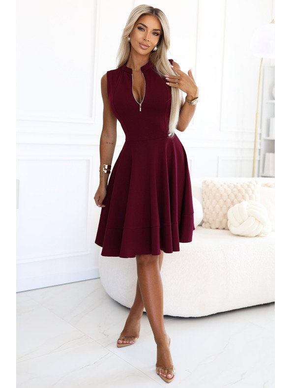 numoco Exkluzív ruha bővülő alsó résszel és cipzárral - bordó