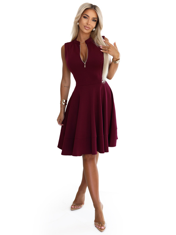 numoco Exkluzív ruha bővülő alsó résszel és cipzárral - bordó