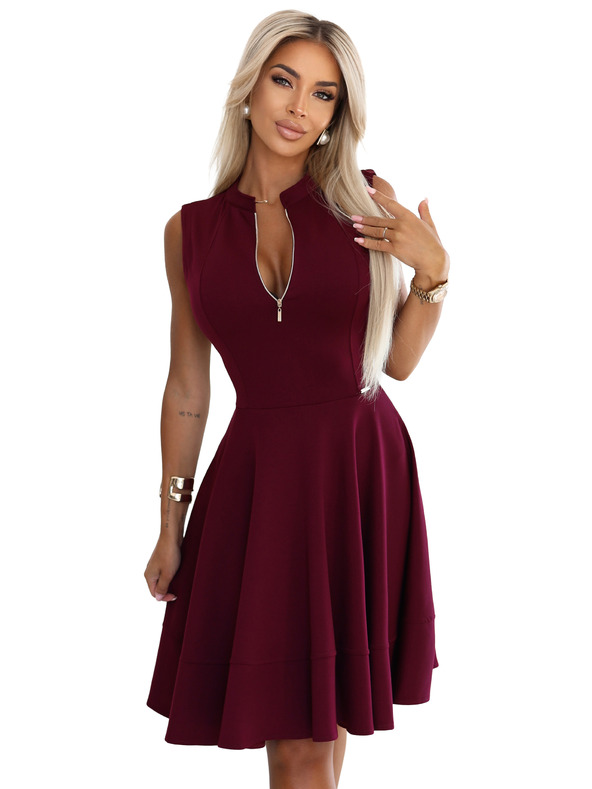 numoco Exkluzív ruha bővülő alsó résszel és cipzárral - bordó