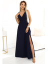 numoco MIRA Elegáns maxi ruha átlapolt dekoltázzsal és lábhasítékkal - sötétkék