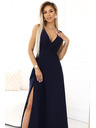 numoco MIRA Elegáns maxi ruha átlapolt dekoltázzsal és lábhasítékkal - sötétkék