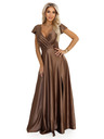 numoco CRYSTAL szatén hosszú ruha dekoltázzsal - mocha mousse