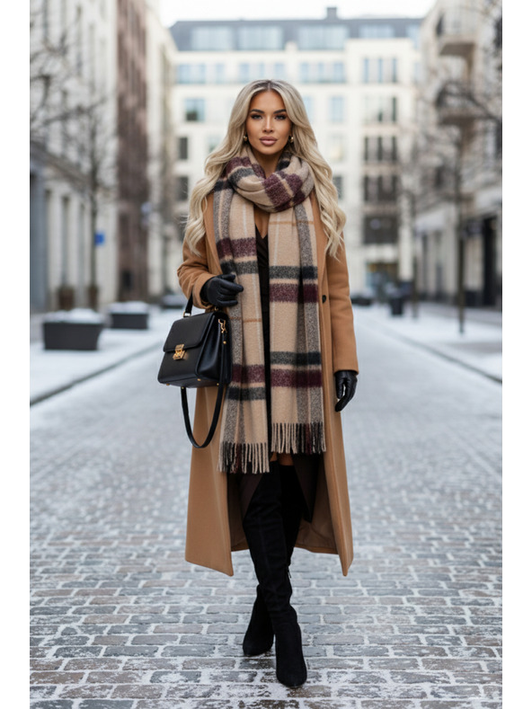 numoco Elegáns hosszú ruha átlapolt dekoltázzsal és oldalhasítékkal - csokoládébarna