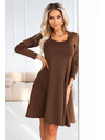 numoco IVANA kényelmes trapéz ruha dekoltázzsal és hosszú ujjal - csokoládébarna