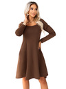 numoco IVANA kényelmes trapéz ruha dekoltázzsal és hosszú ujjal - csokoládébarna