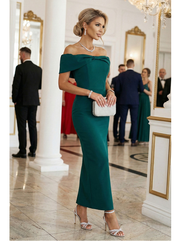 numoco Érzéki midi ruha masnis dekoltázzsal - palackzöld