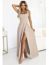 numoco AURELIA Hosszú ruha hasítékkal és gyémánt kivágással - bézs csillogással