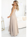 numoco AURELIA Hosszú ruha hasítékkal és gyémánt kivágással - bézs csillogással