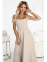 numoco AURELIA Hosszú ruha hasítékkal és gyémánt kivágással - bézs csillogással