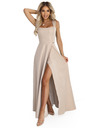 numoco AURELIA Hosszú ruha hasítékkal és gyémánt kivágással - bézs csillogással
