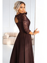 numoco AMBER Elegáns hosszú csipke ruha kivágással - csokoládébarna
