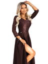 numoco AMBER Elegáns hosszú csipke ruha kivágással - csokoládébarna