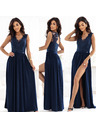 numoco LEA Hosszú elegáns maxiruha csipke felsőrésszel és lábhasítékkal - sötétkék