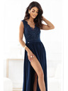 numoco LEA Hosszú elegáns maxiruha csipke felsőrésszel és lábhasítékkal - sötétkék