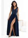 numoco LEA Hosszú elegáns maxiruha csipke felsőrésszel és lábhasítékkal - sötétkék