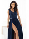 numoco LEA Hosszú elegáns maxiruha csipke felsőrésszel és lábhasítékkal - sötétkék