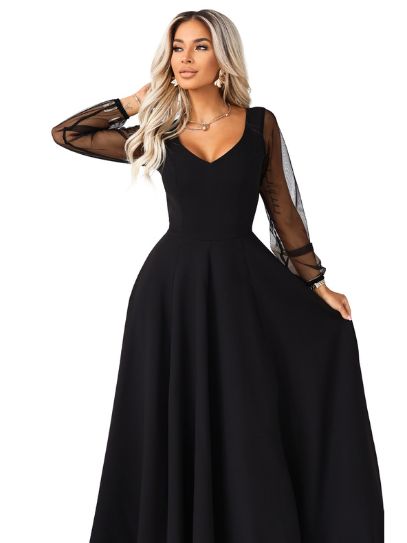 numoco LORETTA Egyedi hosszú ruha tüll ujjakkal és kivágással - fekete