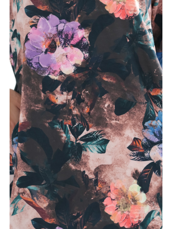 numoco JOLA Extra méretű ruha zsebekkel - csokoládébarna virágos mintával