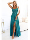 numoco Hosszú ruha finom csillogással és hátul fűzős derékrésszel - zöld csillogással