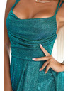 numoco Hosszú ruha finom csillogással és hátul fűzős derékrésszel - zöld csillogással