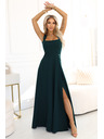 numoco AURELIA hosszú ruha lábrésznél hasítékkal és gyémánt kivágással - üvegzöld