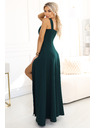 numoco AURELIA hosszú ruha lábrésznél hasítékkal és gyémánt kivágással - üvegzöld