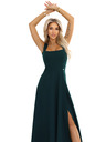 numoco AURELIA hosszú ruha lábrésznél hasítékkal és gyémánt kivágással - üvegzöld