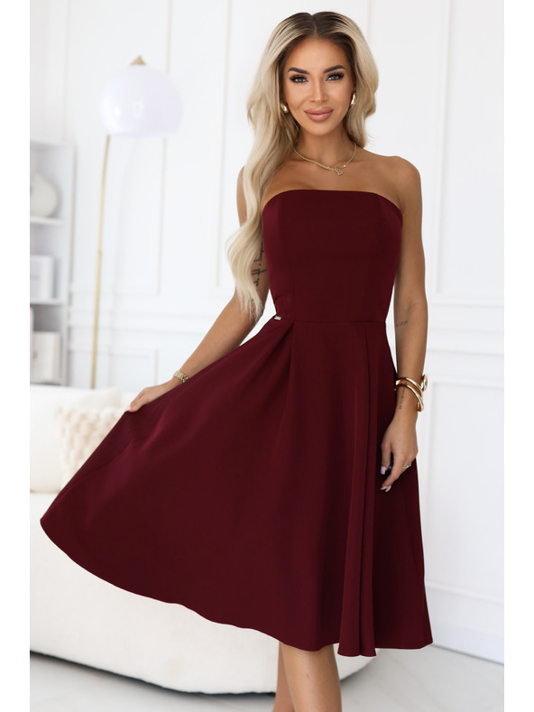 numoco VIVIENNE Fűzős bővülő midi ruha különleges alkalomra - bordó