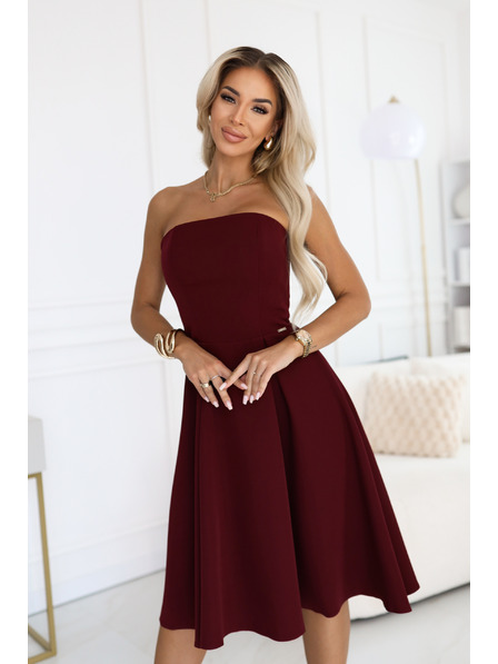 numoco VIVIENNE Fűzős bővülő midi ruha különleges alkalomra - bordó