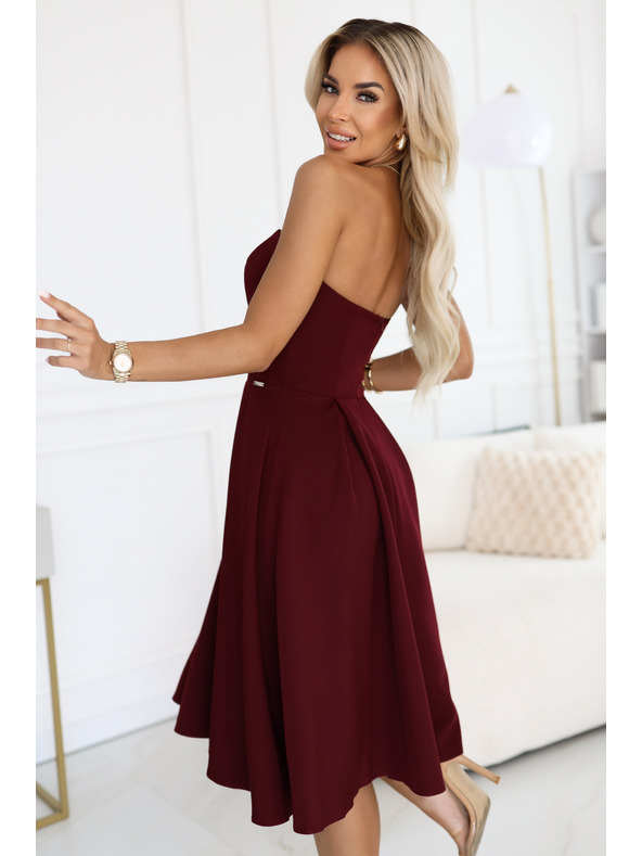 numoco VIVIENNE Fűzős bővülő midi ruha különleges alkalomra - bordó